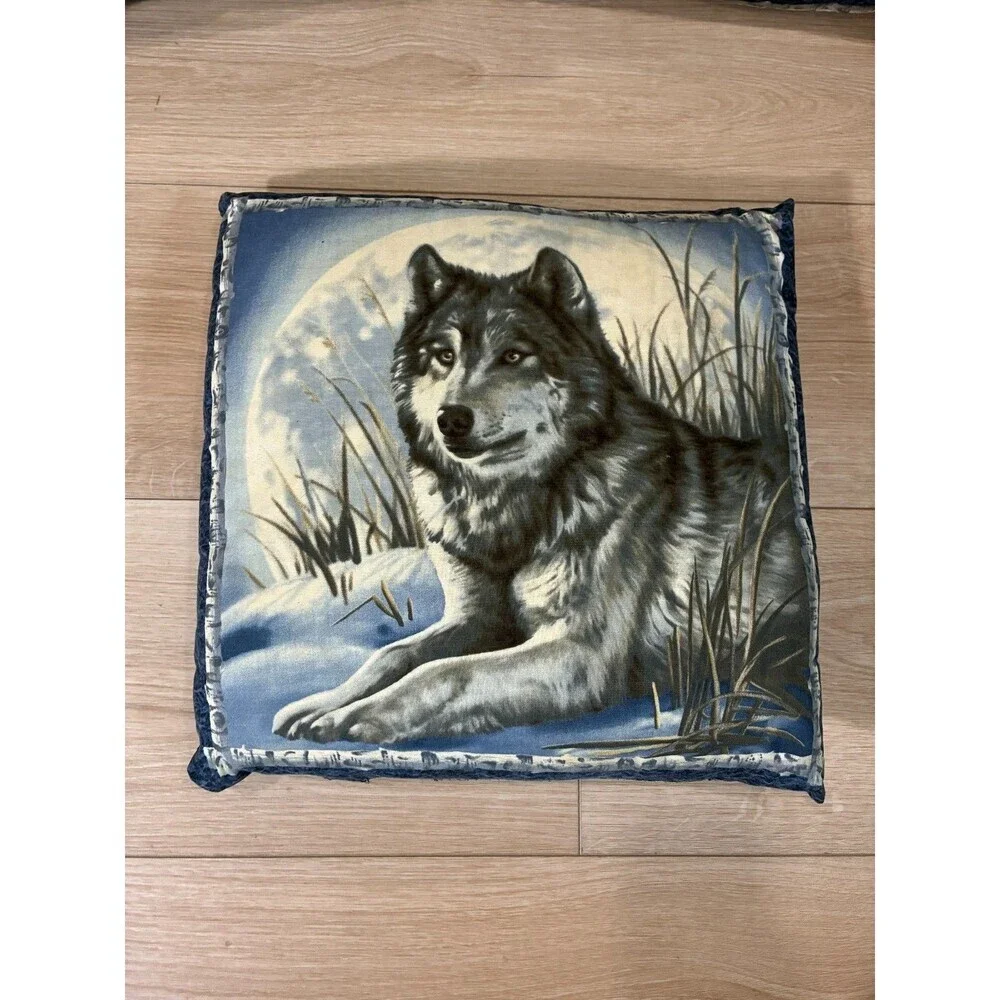3 PC Set Wolf & Full Moon Accent Pillows with Blue Tassels 14